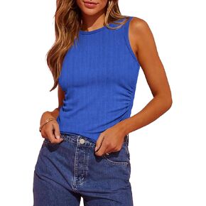 BTFBM Women's Sleeveless Tank Tops 2024 Summer Clothes Crew Neck Racerback Slim Cropped Casual Ribbed Knit Shirt Top