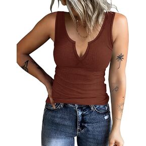 AKEWEI Women's Stretchy Ribbed V Neck Tank Tops Soft Summer Casual Sleeveless Tops Basic Cami Tee Shirts Tank Top for Women
