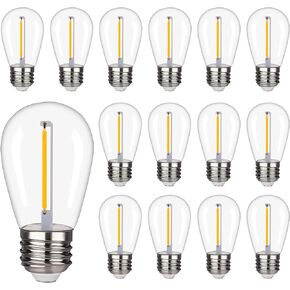 Shatterproof&Waterproof S14 String Light bulbs,S14 Led Bulbs, Patio Lights Outdoor Waterproof Replacement Bulbs,CRI90,Warm White,120V,2200K,70LM,E26 Base(15PACK)
