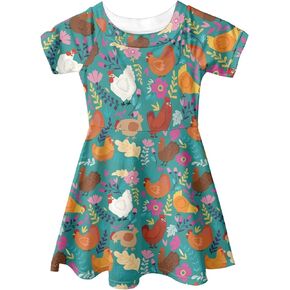 WELLFLYHOM Girls Summer Short Sleeve Skater Party Holiday Dress for Kids 3-14