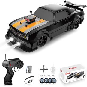Remote Control Car RC Drift Car for Adults, 1/16 2.4GHz Small RC Drift Car 4WD Vapor Slide Drift RC Car with LED Lights Rechargeable Battery and Drifting Tires Toy Cars for Boys Kids Gift