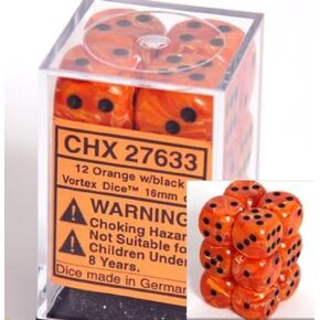 Chessex Dice D6 Sets: Vortex Orange with Black - 16Mm Six Sided Die (12) Block of Dice