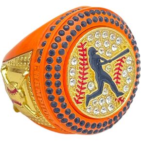Discount Sports Rings, Baseball or Softball Batter CHAMPION RING — Player Award, assorted colors and gemstones (Neon Orange)