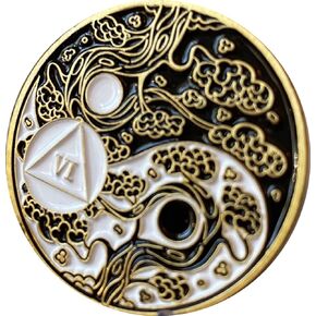 RecoveryChip 6 Year AA Medallion Sakura Tree Cherry Blossom Ying Yang Black and White Serenity Prayer Medallion