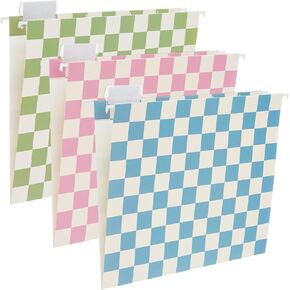 Y YOMA 6 Pack Decorative Hanging File Folders Letter Size Checkerboard Hanging Folder Pretty File Folder Organizer for Filing Cabinet Office Home with 1/5-Cut Adjustable Tabs, Classic Color