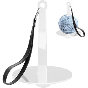 Wrist Yarn Holder, Portable Yarn Holder Acrylic Wrist Yarn Ball Holder with Leather Wristband Yarn Ball Minder Yarn Spinner Stand Knitting Crocheting Supplies Gift for Craft Lovers (Black)