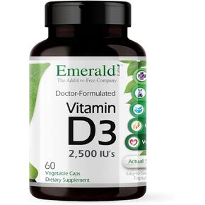 EMERALD LABS Vitamin D3 2,500 IU's - Supports Bone, Teeth, Muscle, Heart & Immune Health - Premium Dietary Supplement - 60 Vegetable Capsules (60-Day Supply)