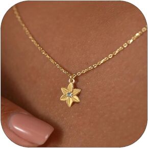 Dainty Gold Flower Necklace for Women Birthflower Birthstone 14K Gold Plated necklaces Trendy Zircon Birthday Gifts for Women Girls Gold Jewelry