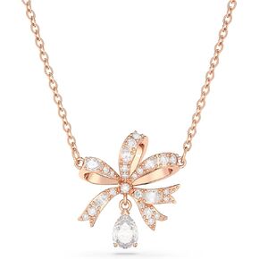 SWAROVSKI Volta Necklace, Earrings, and Bracelets Jewelry Collection, Bow-Inspired Pink and Clear Crystals with Rose-Gold Tone Finish