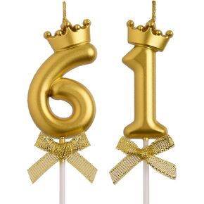 61st Birthday Candles, Gold 61 Year Old Number Birthday Candles, Happy Birthday Party Decorations Cake Topper Gifts for Men Women