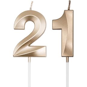 Champagne Gold 21st & 12th Birthday Candles for Cakes, Number 21 12 Candle Cake Cupcake Topper for Birthday Anniversary Party Decoration
