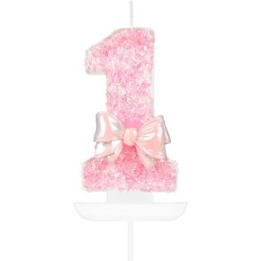 Number 1 Birthday Candles, Macaron 3D Number Candles for Cake Topper with Flower, 1st Birthday Candles Girls Women Sweet Theme Birthday Party Wedding Anniversary Celebration Supplies