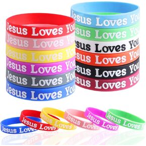 KIMOBER 36PCS Jesus loves You Rubber Bracelets,Colorful Jesus Loves You Silicone Wristbands Christian Jesus Inspirational Bracelet for Kids Adult Women Men Party Supplies