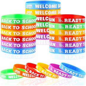 CCINEE 36pcs Welcome Back to School Bracelets Silicone Wristbands Rubber Bracelets First Day of School Favors Rewards School Opens Prize for Students Teens Semester Begins School Party Supplies