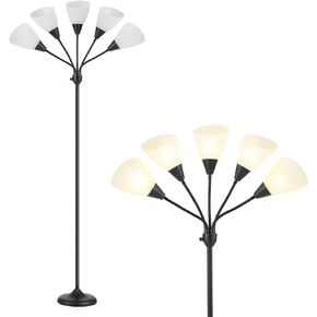 HonoDing Medusa Floor Lamps Standing Lamps 5 Heads Adjustable Reading Light Large Shade Use E26 A19 Bulb Floor Lamps for Living Room Bedroom (Black)