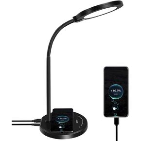 Desk Lamp, LED Desk lamp with USB Charging Port, 5 Lighting Modes 10 Brightness Levels, Sensitive Control Eye-Caring Office Lamp Black