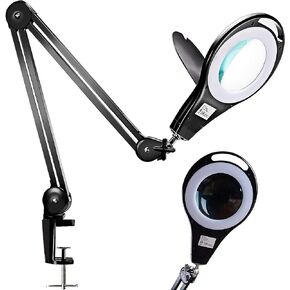 LED Magnifying Glass Desk Lamp for Close Work, Craft & Reading Table Light with Magnifier and Dust Cover 5 Inch Magnifier Glass Lens - Good for Reading, Arts & Crafts, and Close-up Tasks