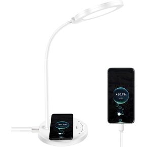 مصباح مكتب، مصباح مكتب LED مع منفذ شحن USB، 5 أوضاع إضاءة، 10 مستويات سطوع، تحكم حساس، مصباح مكتب للعناية بالعين، أسود
