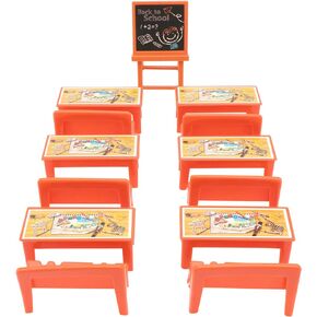 NUOBESTY 13pcs Yellow Table and Chairs Blackboard Model Mini Scene Doll Locker Mini Wooden Blackboard Kids Desk Mini Classroom Toys Mini Accessories Desks Child The Sign Plastic Miniature
