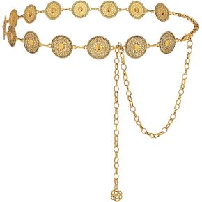 WERFORU Women Western Concho Metal Chain Belt Cowgirl Boho Waist Belt for Dress Jeans
