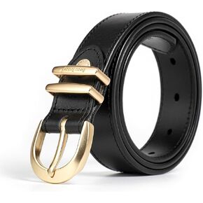 BEAU TODAY Womens Belts for Jeans Ladies Fashion Belts for Dress Genuine Leather Belts with Gold Buckle