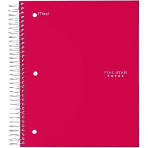 Five Star Spiral Notebook, 5 Subject, Wide Ruled Paper, 200 Sheets, 10-1/2" x 8", Gray (73200)