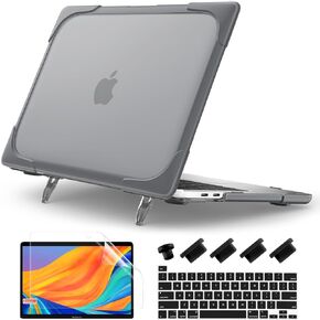 DONGKE for MacBook Pro 13 inch Case 2023 2022 2021 2020 A2338 M2 M1 A2289 A2251 with Touch Bar & Touch ID, Heavy Duty Rugged Shockproof Plastic Hard Shell with Fold Kickstand, Lavender Gray