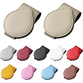 2 PCS Sunglasses Holder for Car Visor, Magnetic Leather Auto Eyeglass Hanger Clip, Visor Ticket Card Clip Eyeglasses Mount, Universal Interior Visor Car Accessories Gadgets (Beige)