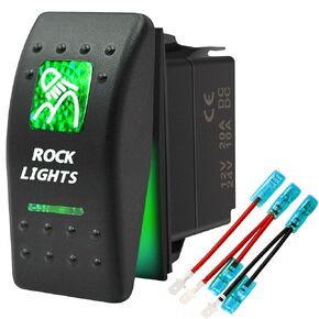 5 Pin LED Light Bar Waterproof Rocker Switch Toggle - ON/Off Green 2 LED Light - 12V 20Amp 24V 10Amp, for Automotive Cars Vehicles Marine Boats Trucks Trailers 4x4 Caravans RVs SUV ATV UTV & More