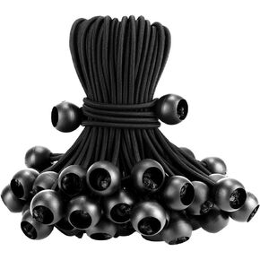 50pcs Black Bungee Cords with Balls,6 Inch Reusable Ball Bungee Cords Heavy Duty Outdoor,Tarp Bungee with Balls for Tarps,Tent Tie Downs,Tent Poles,Camping,Cargo,Motorhome.