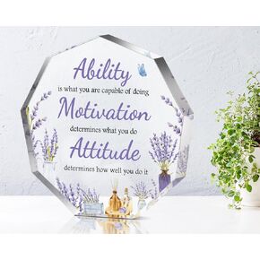 Ability Motivation Attitude Lavender Office Desk Decor Gift for Friend Friendship Gifts for Women Birthday Gifts Cheer up Gift Acrylic Heart Keepsake Paperweight for Home Office (purple)