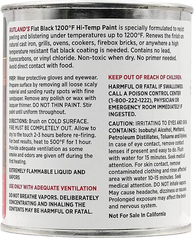 Rutland Products, Black Rutland 1200-Degree F Brush-On Flat Stove Paint, 16 Fluid Ounce, Fl Oz (Pack of 1) in Kuwait