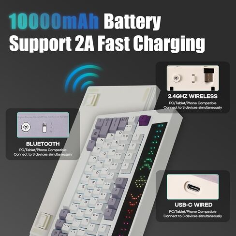 EPOMAKER DynaTab 75X Wireless Gaming Keyboard with Custom Dot-Matrix RGB LED Screen, Hot Swap Gasket-mounted Mechanical Keyboard, Bluetooth/2.4G/USB-C Custom Keyboard (Black, Wisteria Linear Switch) in Saudi Arabia