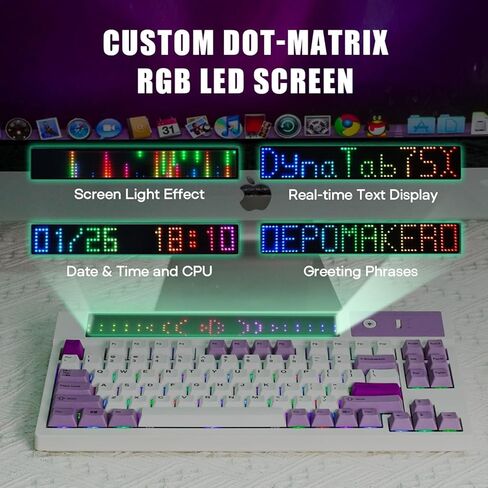 EPOMAKER DynaTab 75X Wireless Gaming Keyboard with Custom Dot-Matrix RGB LED Screen, Hot Swap Gasket-mounted Mechanical Keyboard, Bluetooth/2.4G/USB-C Custom Keyboard (Black, Wisteria Linear Switch) in Saudi Arabia