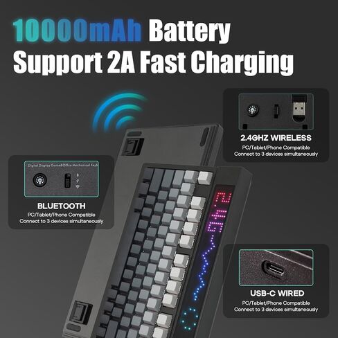 EPOMAKER DynaTab 75X Wireless Gaming Keyboard with Custom Dot-Matrix RGB LED Screen, Hot Swap Gasket-mounted Mechanical Keyboard, Bluetooth/2.4G/USB-C Custom Keyboard (Black, Wisteria Linear Switch) in Saudi Arabia