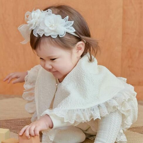 Baby Girl Headband Floral White Lace Baptism Christening Hairband Elastics Soft Head Wrap for Toddlers Hair Accessories for Infants Kids Shower Birthday Wedding Party (Style 1) in Saudi Arabia