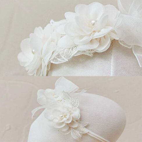 Baby Girl Headband Floral White Lace Baptism Christening Hairband Elastics Soft Head Wrap for Toddlers Hair Accessories for Infants Kids Shower Birthday Wedding Party (Style 1) in Saudi Arabia
