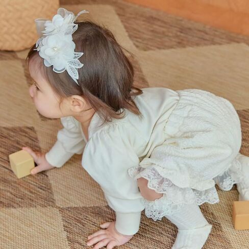 Baby Girl Headband Floral White Lace Baptism Christening Hairband Elastics Soft Head Wrap for Toddlers Hair Accessories for Infants Kids Shower Birthday Wedding Party (Style 1) in Saudi Arabia