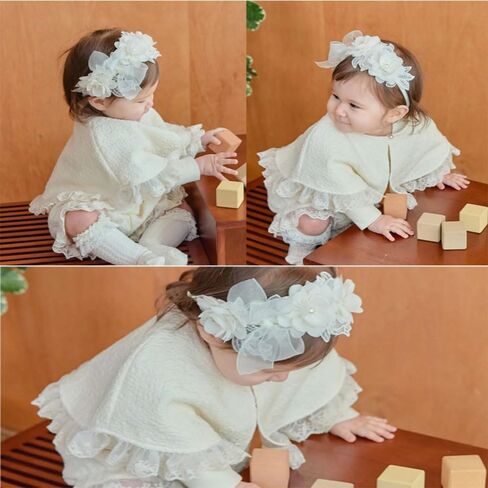 Baby Girl Headband Floral White Lace Baptism Christening Hairband Elastics Soft Head Wrap for Toddlers Hair Accessories for Infants Kids Shower Birthday Wedding Party (Style 1) in Saudi Arabia