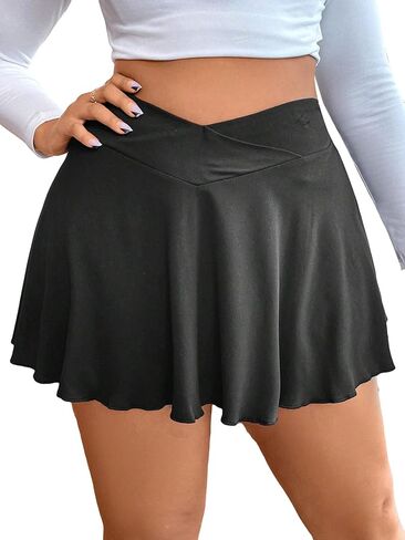 MakeMeChic Women's Plus Size Pleated Skirt Crossover High Waisted Flare Mini Skater Skirts in Saudi Arabia