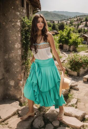 R.Vivimos Long Skirts for Women Summer Boho Smocked Strapless Dress Elastic High Waisted Layered Ruffle Hem Beach Midi Skirt in Saudi Arabia