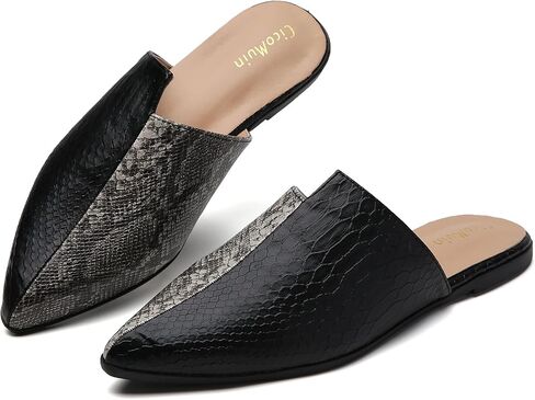 Snakeskin Mules for Women Flats Closed Pointed Toe Sandals Embossed Backless Slides Slip On Shoes in Saudi Arabia