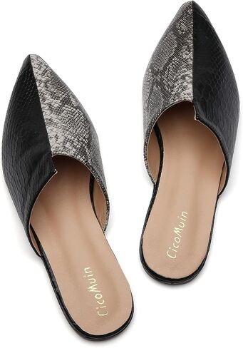 Snakeskin Mules for Women Flats Closed Pointed Toe Sandals Embossed Backless Slides Slip On Shoes in Saudi Arabia