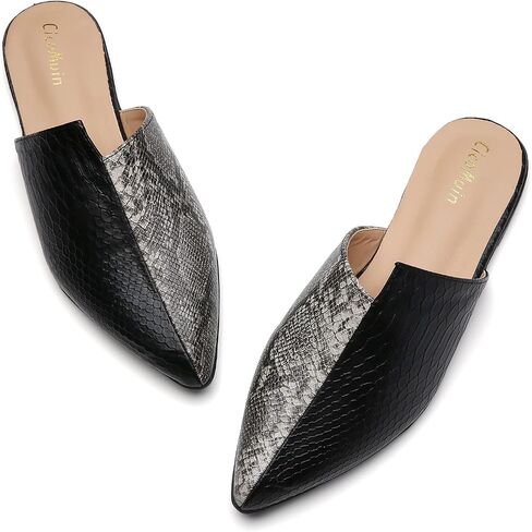 Snakeskin Mules for Women Flats Closed Pointed Toe Sandals Embossed Backless Slides Slip On Shoes in Saudi Arabia