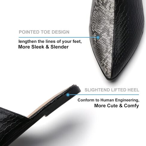 Snakeskin Mules for Women Flats Closed Pointed Toe Sandals Embossed Backless Slides Slip On Shoes in Saudi Arabia