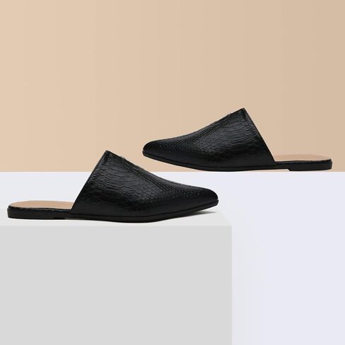 Snakeskin Mules for Women Flats Closed Pointed Toe Sandals Embossed Backless Slides Slip On Shoes in Saudi Arabia