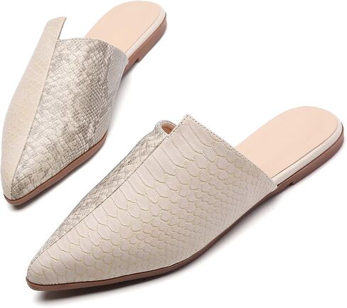 Snakeskin Mules for Women Flats Closed Pointed Toe Sandals Embossed Backless Slides Slip On Shoes in Saudi Arabia
