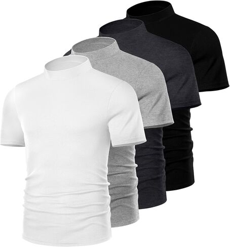 4 Pack Men's Mock Neck T Shirts, Short Sleeve Mock Turtleneck Undershirt Pullover Basic Causal Solid Tee Tops for Men in Saudi Arabia