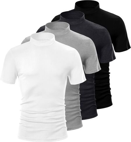 4 Pack Men's Mock Neck T Shirts, Short Sleeve Mock Turtleneck Undershirt Pullover Basic Causal Solid Tee Tops for Men in Saudi Arabia