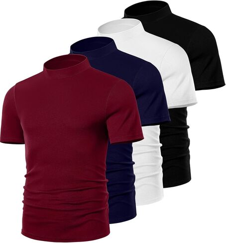 4 Pack Men's Mock Neck T Shirts, Short Sleeve Mock Turtleneck Undershirt Pullover Basic Causal Solid Tee Tops for Men in Saudi Arabia